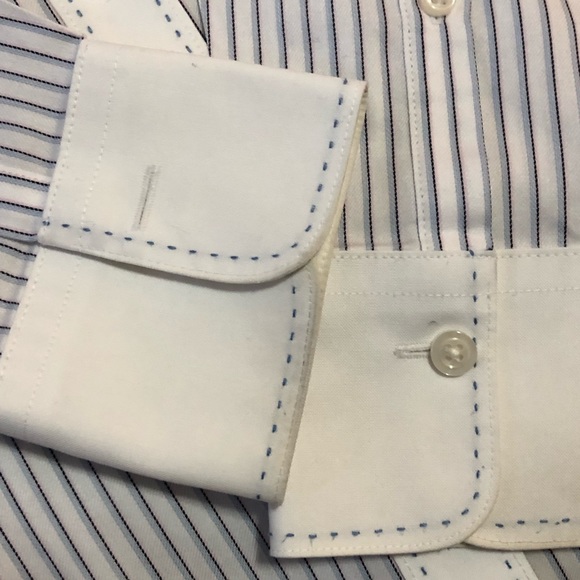 Brooks Brothers Non-iron dress shirt, white w blue, pink, & black stripe sz 2. - Picture 7 of 9